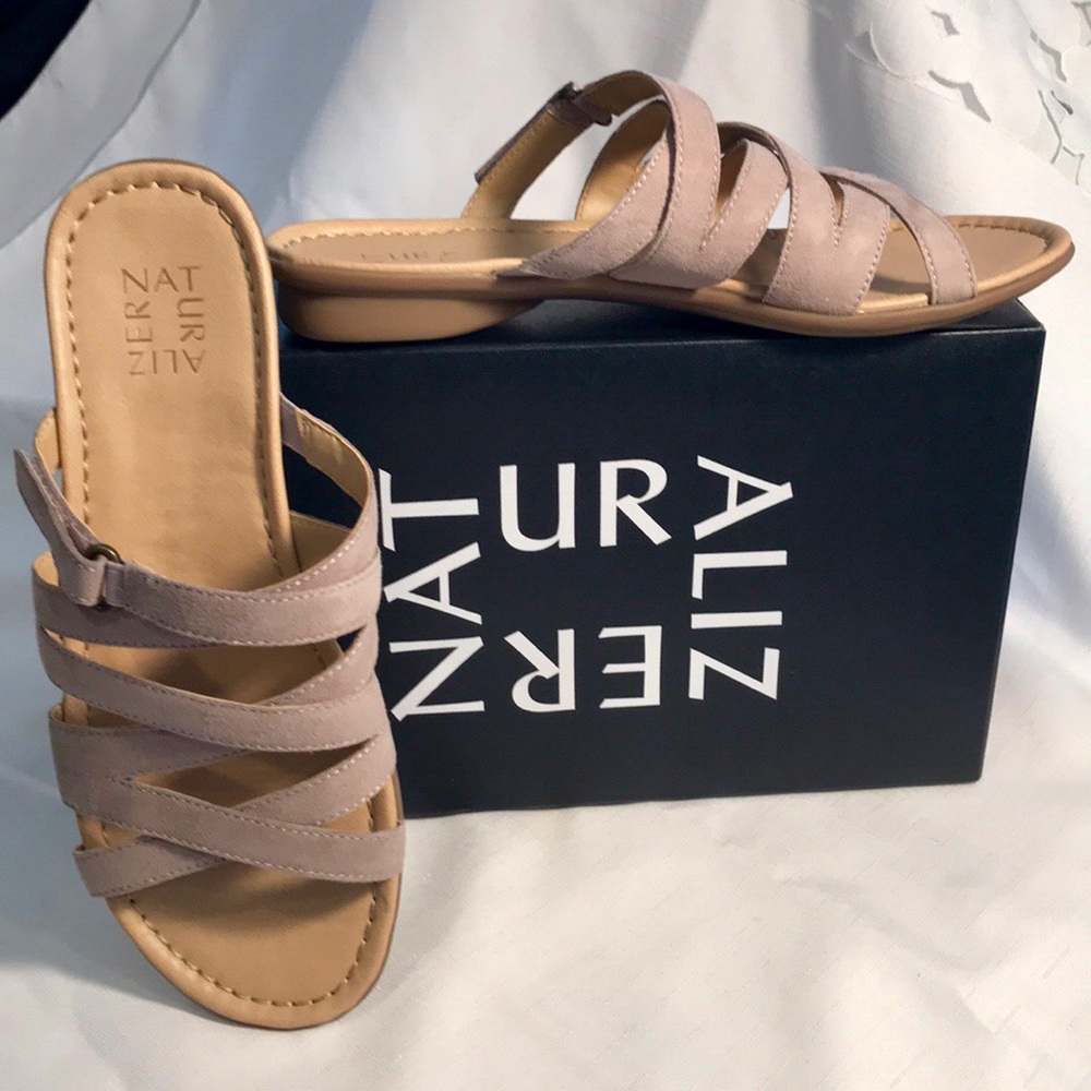 Naturalizer Taupe Strappy Slide Sandals